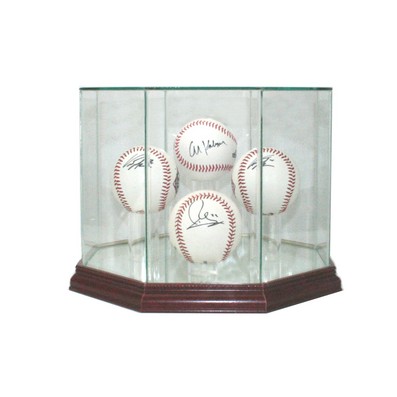HOCKEY PUCK REAL GLASS DISPLAY CASE FOR 4 PUCKS